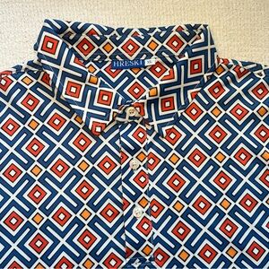 Hreski Men's Geometric Golf Polo Shirt - Blue, Red, and Orange